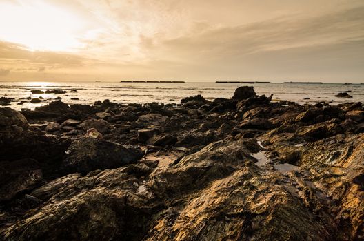 Rock and sea morning  light in Thailand