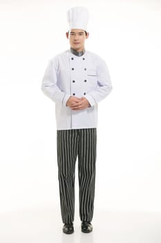 Wearing all kinds of clothing chef dietitian in front of white background