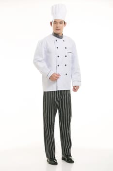 Wearing all kinds of clothing chef dietitian in front of white background