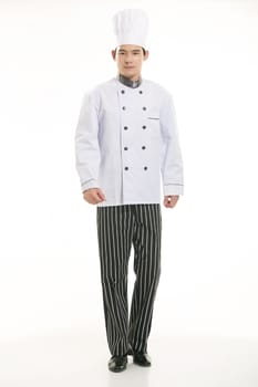 Wearing all kinds of clothing chef dietitian in front of white background