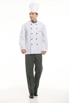 Wearing all kinds of clothing chef dietitian in front of white background