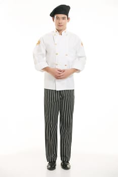 Wearing all kinds of clothing chef dietitian in front of white background