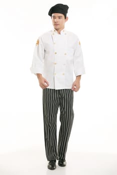 Wearing all kinds of clothing chef dietitian in front of white background