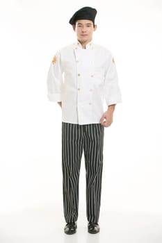 Wearing all kinds of clothing chef dietitian in front of white background