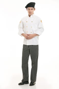 Wearing all kinds of clothing chef dietitian in front of white background