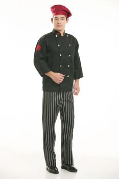 Wearing all kinds of clothing chef dietitian in front of white background
