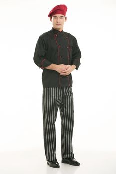 Wearing all kinds of clothing chef dietitian in front of white background