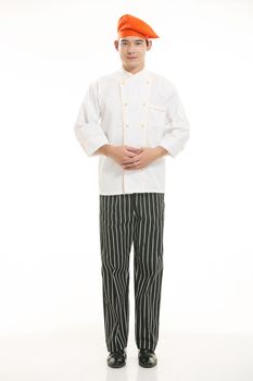 Wearing all kinds of clothing chef dietitian in front of white background