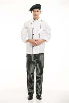 Wearing all kinds of clothing chef dietitian in front of white background