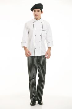 Wearing all kinds of clothing chef dietitian in front of white background