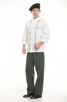 Wearing all kinds of clothing chef dietitian in front of white background