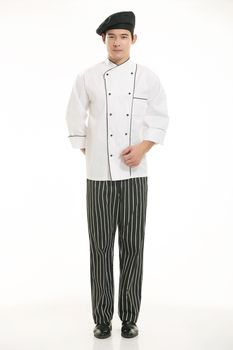 Wearing all kinds of clothing chef dietitian in front of white background