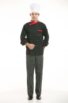 Wearing all kinds of clothing chef dietitian in front of white background