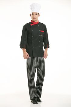 Wearing all kinds of clothing chef dietitian in front of white background