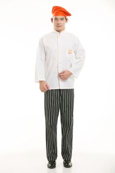 Wearing all kinds of clothing chef dietitian in front of white background