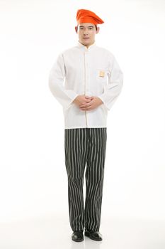 Wearing all kinds of clothing chef dietitian in front of white background