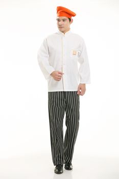 Wearing all kinds of clothing chef dietitian in front of white background