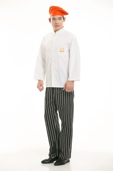 Wearing all kinds of clothing chef dietitian in front of white background