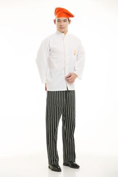 Wearing all kinds of clothing chef dietitian in front of white background