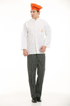 Wearing all kinds of clothing chef dietitian in front of white background