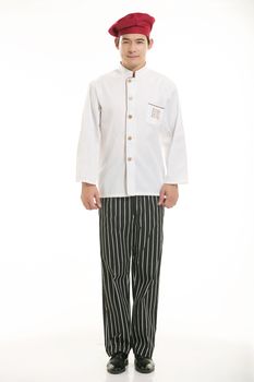 Wearing all kinds of clothing chef dietitian in front of white background