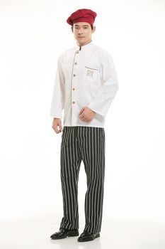 Wearing all kinds of clothing chef dietitian in front of white background