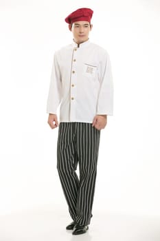 Wearing all kinds of clothing chef dietitian in front of white background