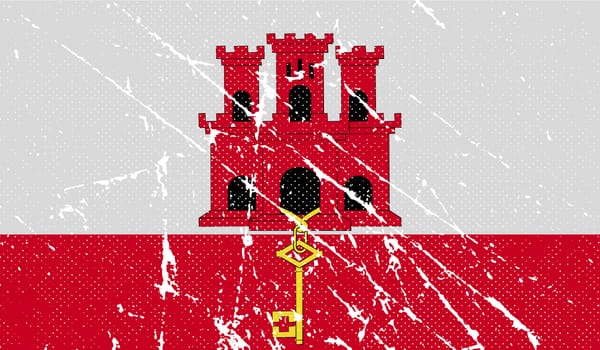 Flag of Gibraltar with old texture.  illustration