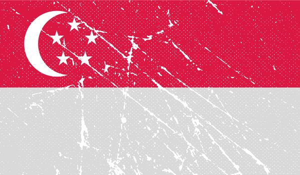 Flag Republic of Singapore with old texture.  illustration