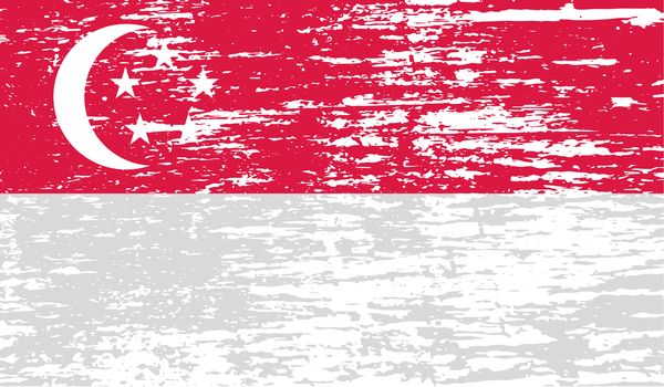 Flag Republic of Singapore with old texture.  illustration