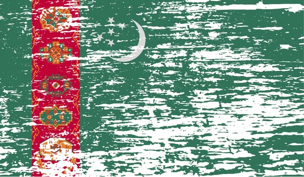 Flag of Turkmenistan with old texture.  illustration