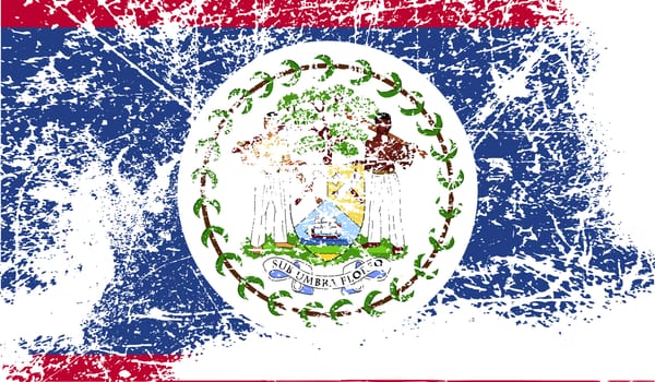 Flag of Belize with old texture.  illustration