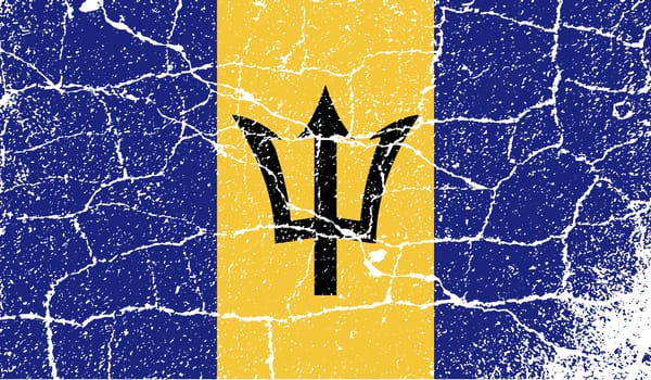 Flag of Barbados with old texture.  illustration