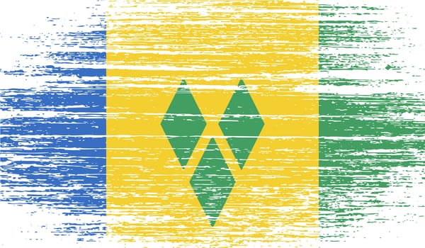 Flag of Saint Vincent and The Grenadines with old texture.  illustration