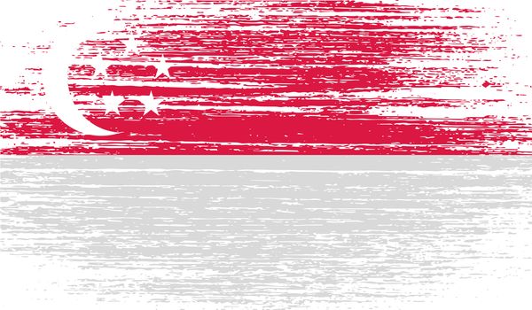 Flag Republic of Singapore with old texture.  illustration