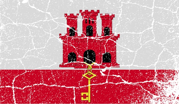 Flag of Gibraltar with old texture.  illustration