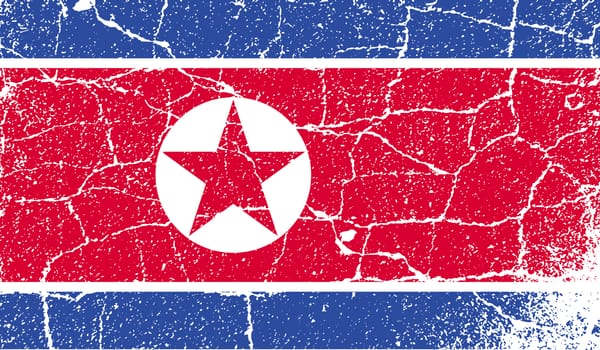 Flag of North Korea with old texture.  illustration