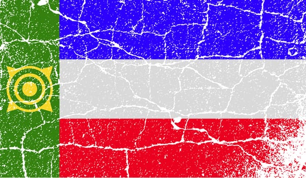 Flag of Khakassia with old texture.  illustration