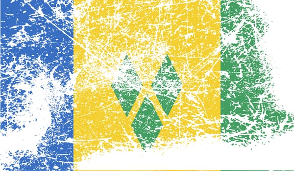 Flag of Saint Vincent and The Grenadines with old texture.  illustration