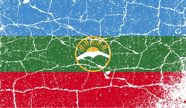 Flag of Karachay-Cherkessia Republic, Russia with old texture.  illustration