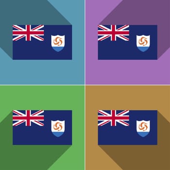 Flags of Anguilla. Set of colors flat design and long shadows.  illustration