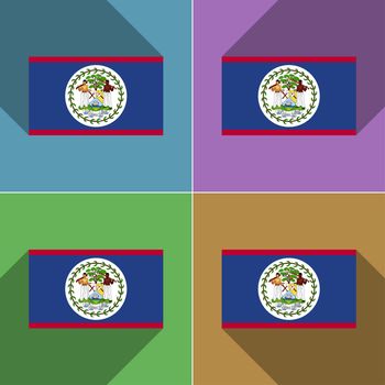 Flags of Belize. Set of colors flat design and long shadows.  illustration