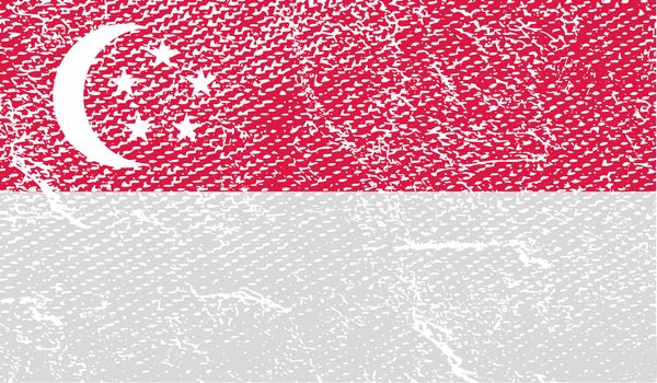 Flag Republic of Singapore with old texture.  illustration