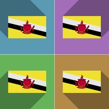 Flags of Brunei. Set of colors flat design and long shadows.  illustration