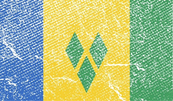 Flag of Saint Vincent and The Grenadines with old texture.  illustration