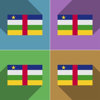 Flags of Central African Republic. Set of colors flat design and long shadows.  illustration