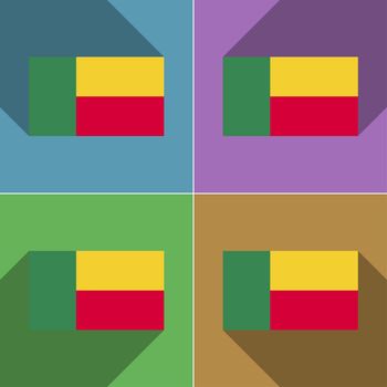 Flags of Benin. Set of colors flat design and long shadows.  illustration
