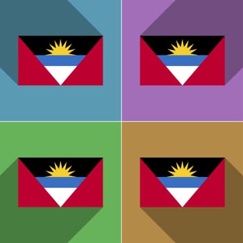 Flags of Antigua and Barbuda. Set of colors flat design and long shadows.  illustration