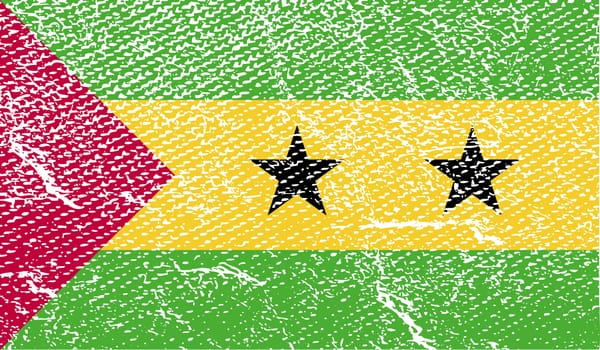 Flag of Sao Tome and Principe with old texture.  illustration