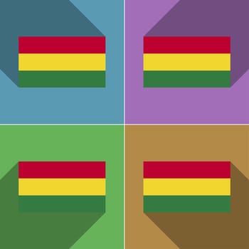 Flags of Bolivia. Set of colors flat design and long shadows.  illustration